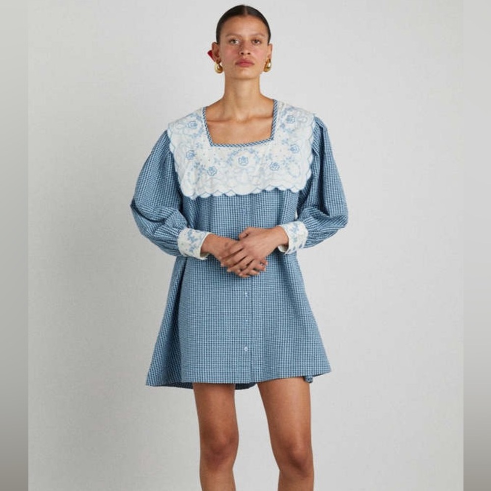 NWT damson madder mala mini dress size UK 8/US4 - blue gingham